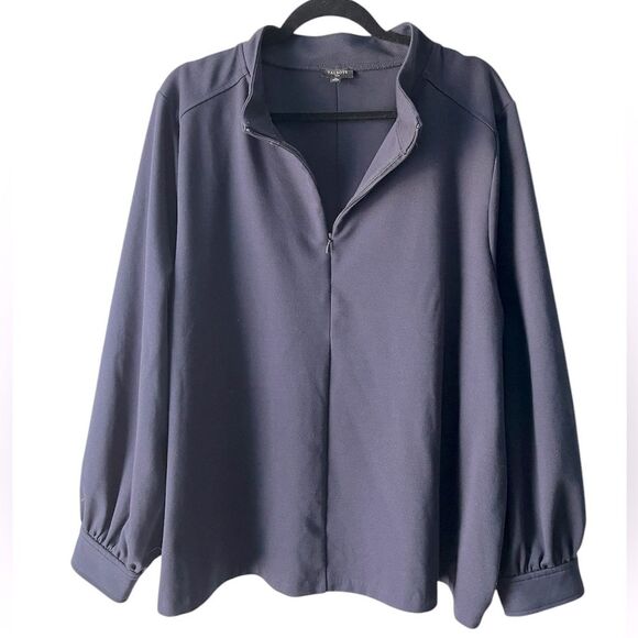 Talbots Plus 3X Navy Half-Zip Blouse Classic Lightweight Top, Workwear Essential - Picture 2 of 7